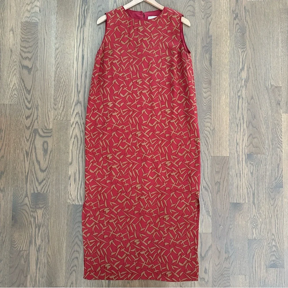 Doncaster Vintage 100% Silk Sleeveless Tie Waist Dress in Red and Khaki Size 8
